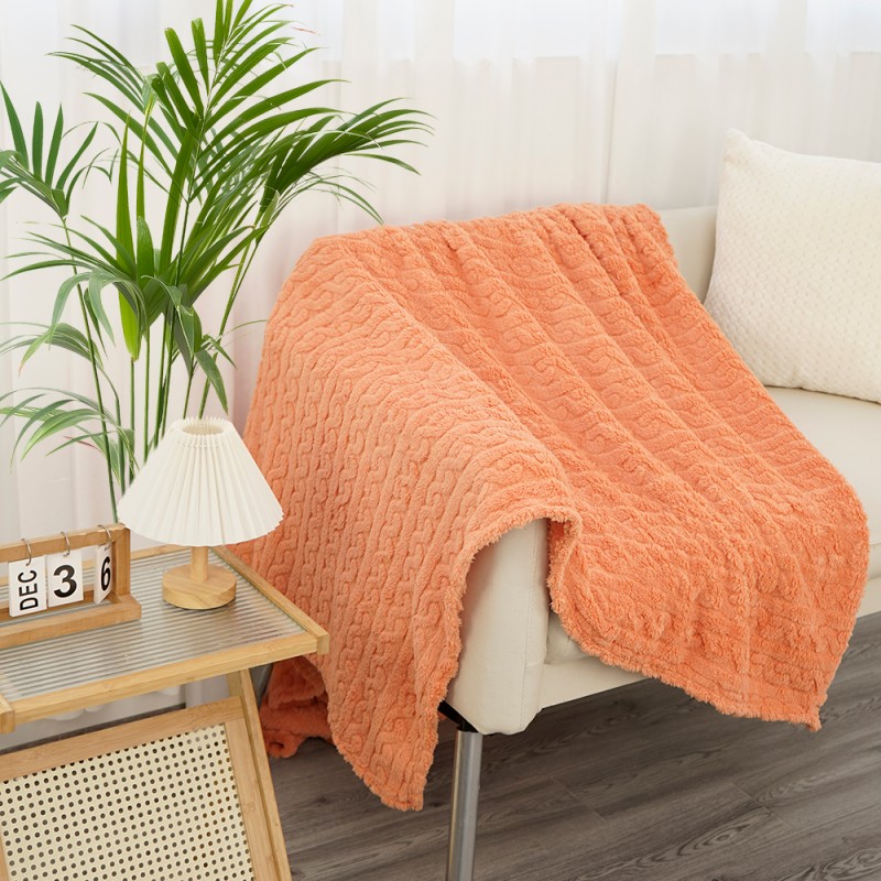 Customized modern knitted jacquard striped wavy orange reversible blanket, comfortable, soft, lightweight gift sofa, sofa bed