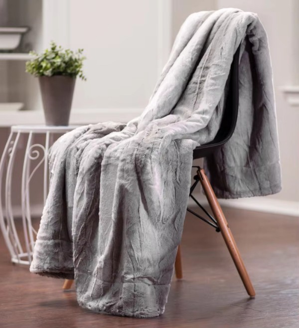 Advanced faux fur Ombre throw blanket - ultra soft, lightweight Minky blanket with fuzzy Sherpa side 50x 65 inches - brown