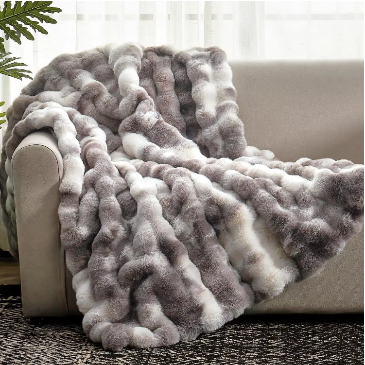 Thick, luxurious, extra-thick, non-shedding rabbit synthetic fur blanket for winter bed, foam blanket, heavy-duty throw blanket