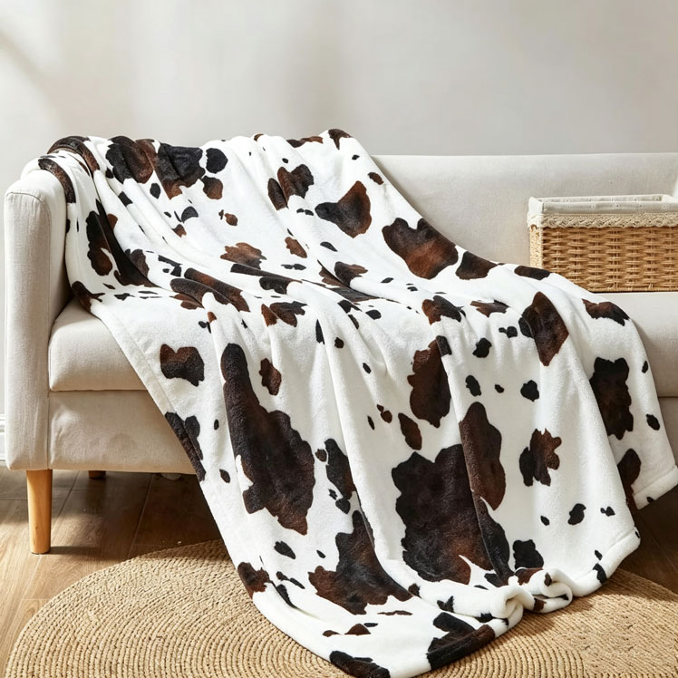 Cow print throw blanket does not fall off milky white wool 330GSM thick blanket Western room decoration super soft warm adult children girls