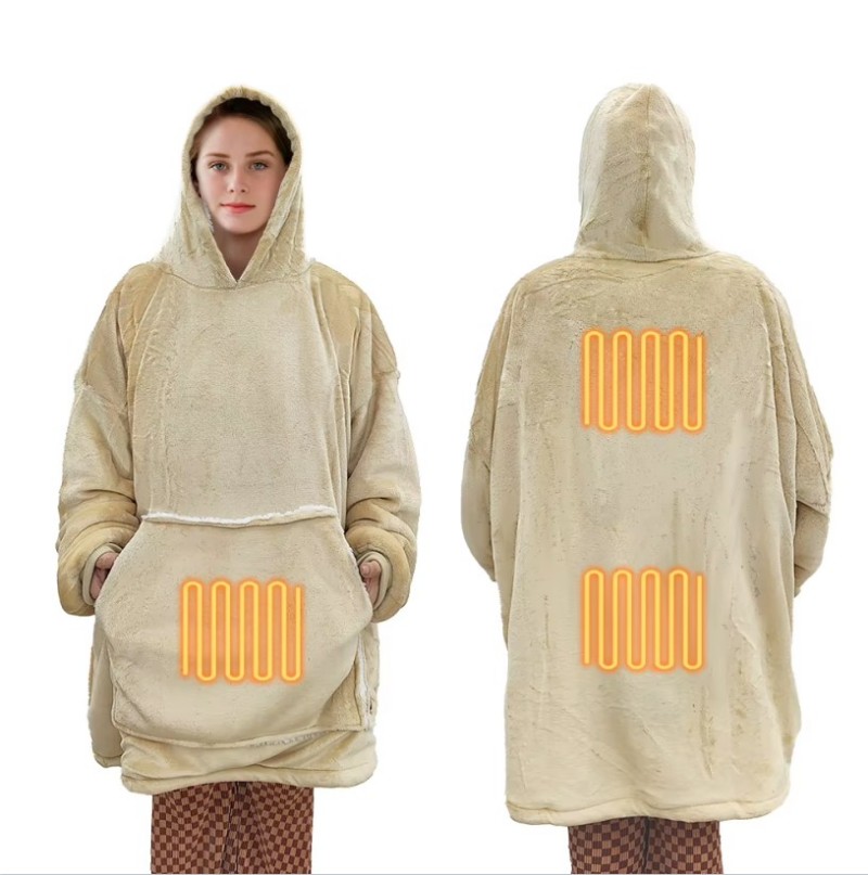 Wearable USB heating blanket, custom-printed with a logo, electric heating shawl, cloak, ultra-soft Sherpa wool, foldable knitted winter warming blanket