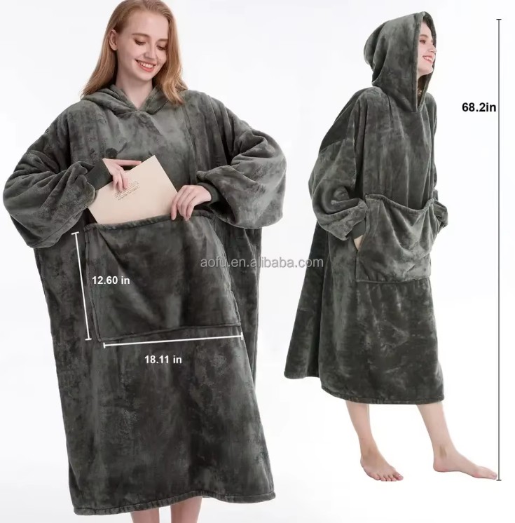 Modern style oversized sherpa wool hooded flannel pullover sweater, unisex, loose fit, warm, can be used as a blanket, quilted weave.